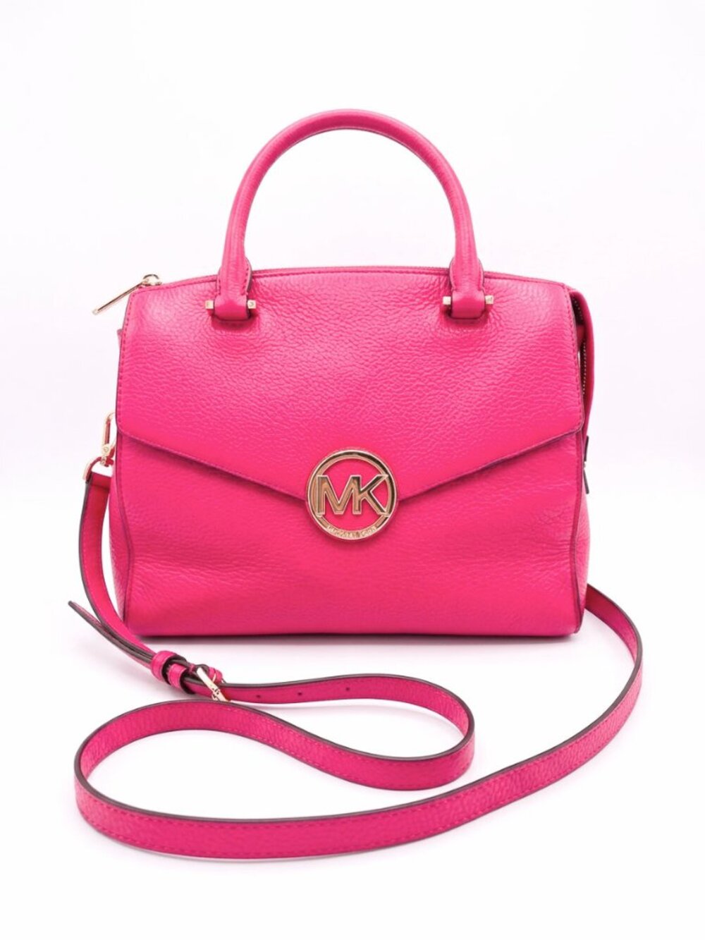 MICHAEL Michael Kors Hot Pink Pebbled Leather Flap Satchel Crossbody